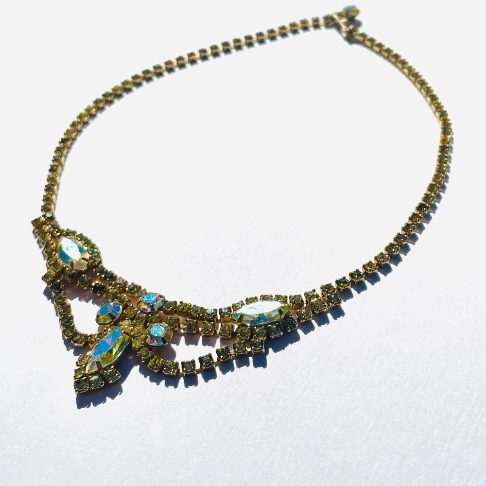 Vintage Rhinestones Necklace With Aurora AB Color Change Stones - Picture 6 of 7